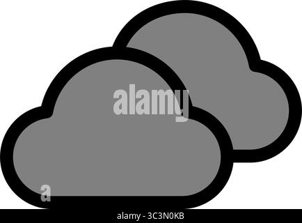 This icon represents overcast weather, featuring two rounded gray clouds with a black outline, ideal for weather forecasts and meteorological applicat Stock Vector
