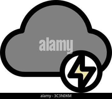 A gray cloud with a prominent lightning bolt suggests stormy weather, symbolizing power, energy, or potential danger. Stock Vector