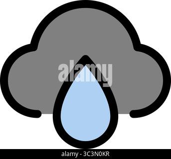 This is a simple and clean icon representing a gray cloud with a single raindrop, symbolizing rainy weather. Stock Vector