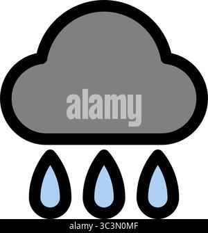 Weather cloud with rain icon depicts a gray cloud with three stylized blue raindrops falling from it. Stock Vector