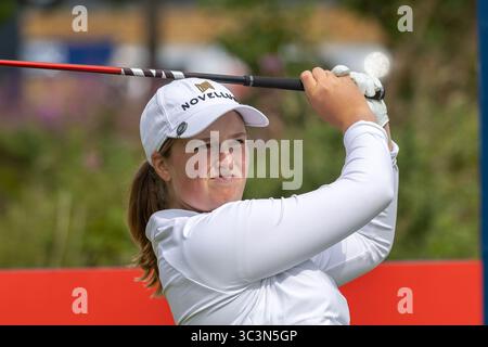 26 July 2025. Irvine , UK. Lottie Woad, from Farnham GC, England, played in the third round of the ISPS Handa Scottish Open golf Championship over Dundonald Links, Irvine, Ayrshire, Scotland. Lottie started the third round at minus 12 and finished with a score of minus 17, and leader in the clubhouse going into the final round. Credit: Findlay / Alamy live news Stock Photo