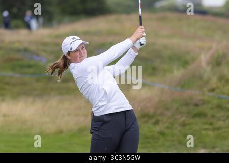 26 July 2025. Irvine , UK. Lottie Woad, from Farnham GC, England, played in the third round of the ISPS Handa Scottish Open golf Championship over Dundonald Links, Irvine, Ayrshire, Scotland. Lottie started the third round at minus 12 and finished with a score of minus 17, and leader in the clubhouse going into the final round. Credit: Findlay / Alamy live news Stock Photo