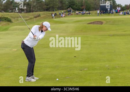 26 July 2025. Irvine , UK. Lottie Woad, from Farnham GC, England, played in the third round of the ISPS Handa Scottish Open golf Championship over Dundonald Links, Irvine, Ayrshire, Scotland. Lottie started the third round at minus 12 and finished with a score of minus 17, and leader in the clubhouse going into the final round. Credit: Findlay / Alamy live news Stock Photo