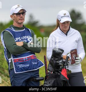 26 July 2025. Irvine , UK. Lottie Woad, from Farnham GC, England, played in the third round of the ISPS Handa Scottish Open golf Championship over Dundonald Links, Irvine, Ayrshire, Scotland. Lottie started the third round at minus 12 and finished with a score of minus 17, and leader in the clubhouse going into the final round. Credit: Findlay / Alamy live news Stock Photo