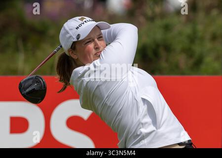 26 July 2025. Irvine , UK. Lottie Woad, from Farnham GC, England, played in the third round of the ISPS Handa Scottish Open golf Championship over Dundonald Links, Irvine, Ayrshire, Scotland. Lottie started the third round at minus 12 and finished with a score of minus 17, and leader in the clubhouse going into the final round. Credit: Findlay / Alamy live news Stock Photo