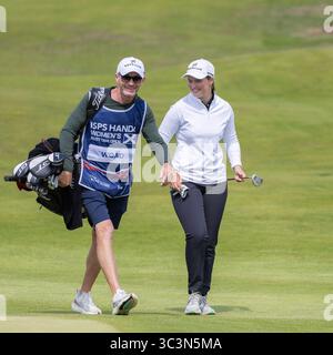 26 July 2025. Irvine , UK. Lottie Woad, from Farnham GC, England, played in the third round of the ISPS Handa Scottish Open golf Championship over Dundonald Links, Irvine, Ayrshire, Scotland. Lottie started the third round at minus 12 and finished with a score of minus 17, and leader in the clubhouse going into the final round. Credit: Findlay / Alamy live news Stock Photo