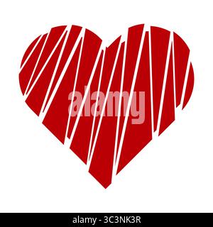 Fragmented Red Heart Vector Illustration. A striking red heart composed of irregularly shaped geometric fragments separated by thin white lines. Stock Vector