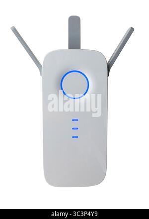 Modern wireless internet router with antennas providing strong signal and fast connection Stock Photo