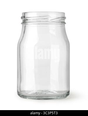 Clear open empty glass jar for canning and preserving food, isolated on a white background Stock Photo