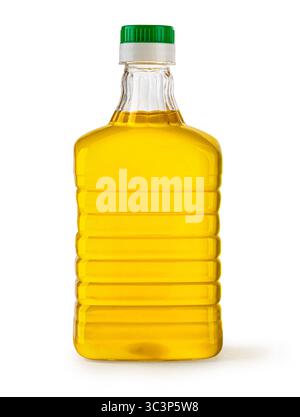 Vegetable oil in plastic bottle with green cap isolated on white background Stock Photo