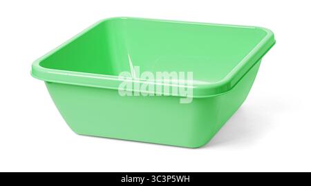 Light green, plastic basin isolated on white background, perfect for various household tasks Stock Photo