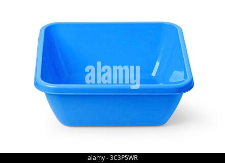 Light blue plastic basin isolated on white background, perfect for various household tasks Stock Photo