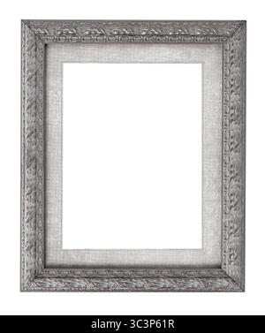 Silver vintage picture frame with ornate details, featuring a white background for seamless integration into designs Stock Photo