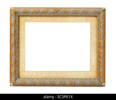 Empty baroque picture frame with golden details and white background, ideal for showcasing artwork or photographs Stock Photo
