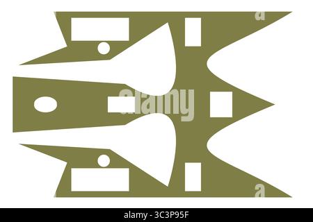 Modern minimalist vector featuring mirrored olive green organic shapes with white geometric cutouts on a clean white background. Ideal for wall decor, Stock Vector