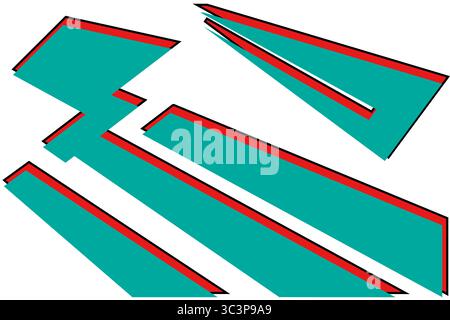 Modern abstract vector featuring vibrant teal and red elongated triangles and trapezoids layered dynamically on a white background. The clean geometri Stock Vector