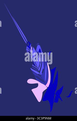 Abstract conceptual illustration featuring motion-inspired forms resembling a futuristic ship. Dominated by rich blue tones and accented by a pale pin Stock Vector