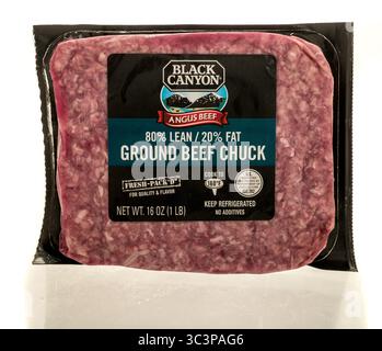 Winneconne, WI - 12 July 2025: A package of Black Canbyon ground beef chuck meat on an isolated background. Stock Photo