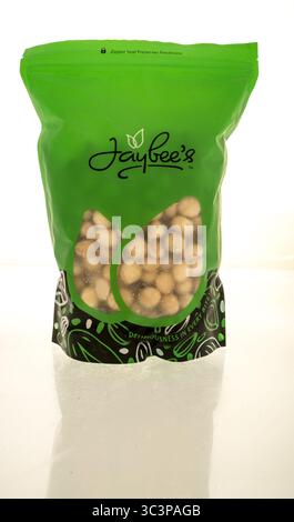 Winneconne, WI - 12 July 2025: A package of Jaybees macadamia nuts on an isolated background. Stock Photo
