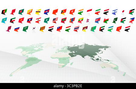 Alphabetically Ordered Asian Flags in Modern Design. National flags collection. Stock Vector