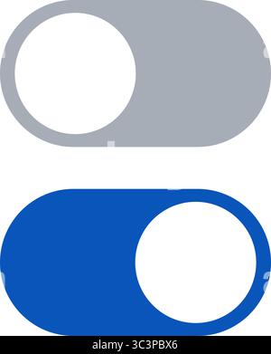 Minimal flat design toggle button showing OFF and ON states in blue and gray. Vertical two-row layout. Editable vector icon for UI and UX. Stock Vector
