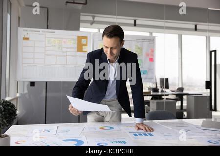 Smiling middle-aged business analyst working in boardroom Stock Photo