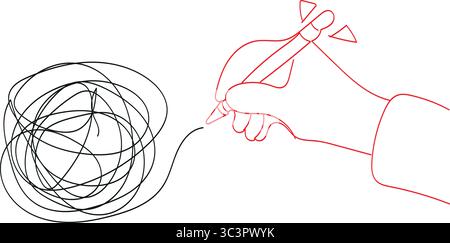 Hand writing with pen, simplifying chaos into clear lines, problem solving concept Stock Vector