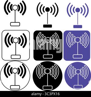 Modern wireless signal icons for technology, communication, and internet concepts, versatile for design Stock Vector