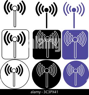Modern wireless signal transmission icons for technology, communication, and network design Stock Vector
