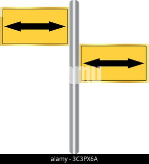 Directional road signs indicating two-way traffic, symbolizing choices and decisions ahead. Stock Vector