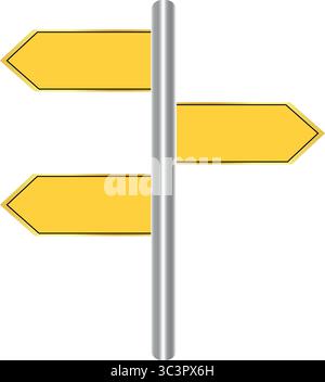 Blank directional road sign with empty yellow arrows ready for your message and choices Stock Vector