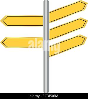 Directional signpost with multiple blank yellow signs pointing towards different options and choices Stock Vector