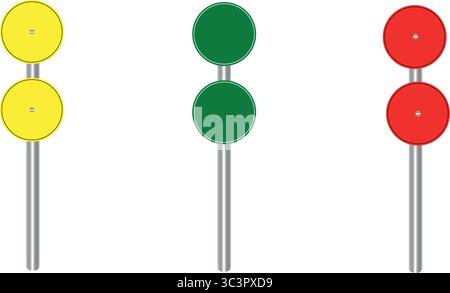 Traffic signals showing yellow, green, and red lights for driving safety and city transportation Stock Vector