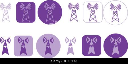Set of modern communication tower icons, perfect for technology, digital and wireless designs Stock Vector