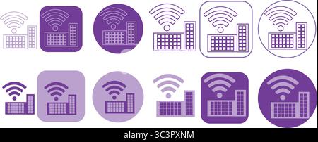 Smart factory icon set with WiFi signal, representing modern industry and technological innovation Stock Vector