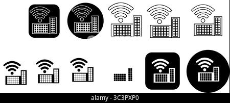 Smart factory icon set with WiFi signal, representing modern industry and technological innovation Stock Vector