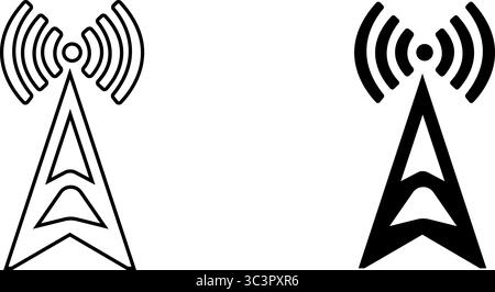 Modern communication tower transmitting signals in black and white, ideal for technology brands Stock Vector