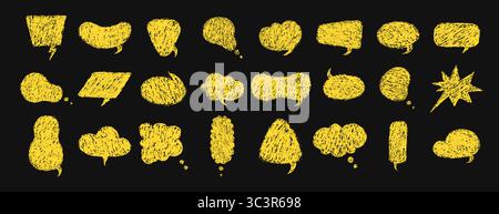 Balloon speech crayons. Vector Speech Bubble Collection with Crayon Texture. Gold Retro chatting or message boxes on dark background Stock Vector