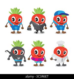 An illustration of Cute Strawberry Mascot Vector Character Stock Vector ...
