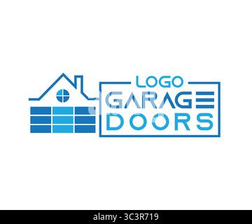 Residential house garage doors icon based logo vector illustration with dummy text for multi purpose use. Stock Vector