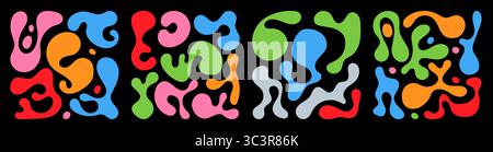 Colorful organic blobs and irregular shapes intertwine to form a cohesive abstract pattern. The vivid hues of pink, green, blue, and orange create an Stock Vector