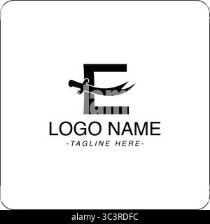 Letter E and Sward Combination shape logo design Stock Vector