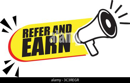 Refer and Earn Label – Vector Badge Design for Referral Program, Rewards, and Customer Incentives Stock Vector
