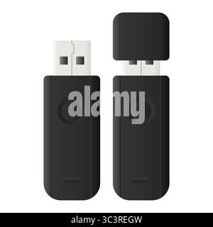 Black Flash Drive Black Vector Data Storage Equipment. Portable Data Transfer Technology Flash Drive. Stock Vector
