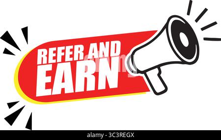 Refer and Earn Label – Vector Badge Design for Referral Program, Rewards, and Customer Incentives Stock Vector