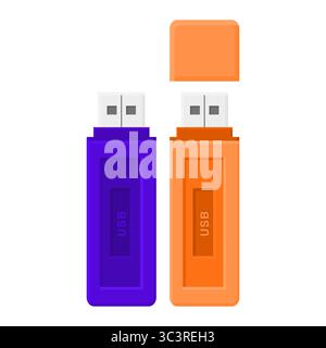 Blue and Orange Flash Drive Storage Device Vector. Flash Drive Icon on White Background. Stock Vector