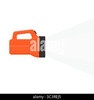 Bright Orange Flashlight for Emergency Needs Vector. Flashlight Icon on White Background. Stock Vector