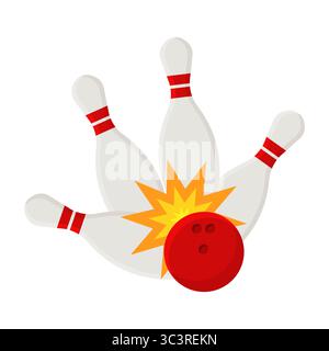 Bowling Ball Hitting Bowling Pins Vector. Bowling Strike Icon. Bowling Tournament. Stock Vector