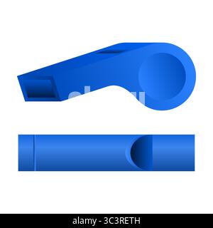 Blue Referee Whistle Vector. Simple Sports Whistle. Whistle on White Background. Stock Vector