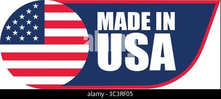 Made in USA Label with Flag – Vector Badge Design for Country of Origin, Export, and Product Packaging Identification Stock Vector